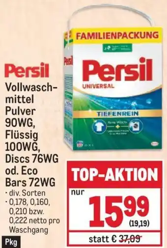 Metro Persil Vollwasch- mittel Pulver 90WG, Flüssig Discs 76WG od. Eco Bars 72WG Angebot