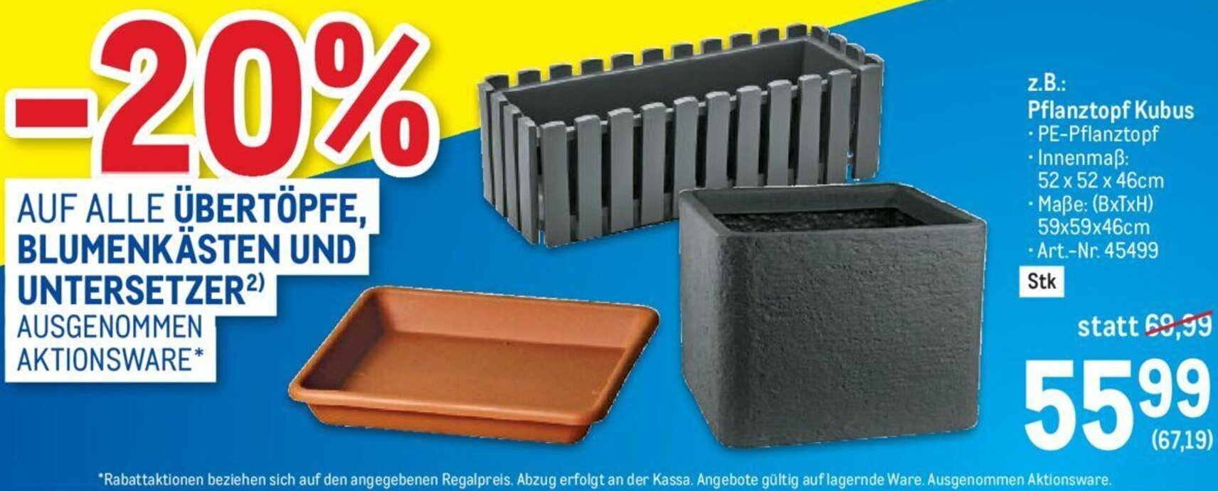 Metro z.B.: Pflanztopf Kubus - PE-Pflanztopf - Maße: (BxTxH) 59x59x46cm Angebot