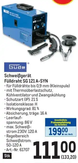 Metro Güde Schweißgerät Fülldraht SG 121 A-SYN Angebot