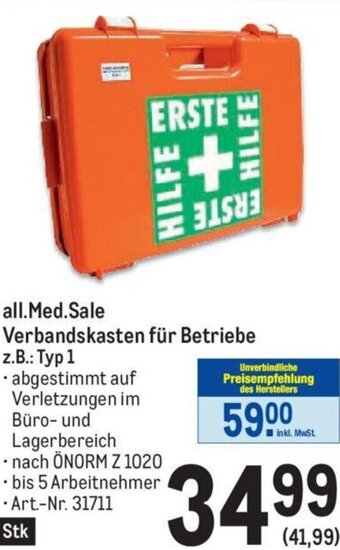 Metro all.Med.Sale Verbandskasten für Betriebe z.B.: Typ 1 Angebot
