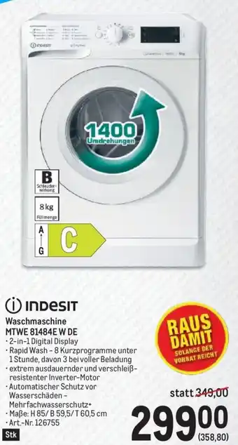 Metro Indesit Waschmaschine MTWE 81484EW DE Angebot