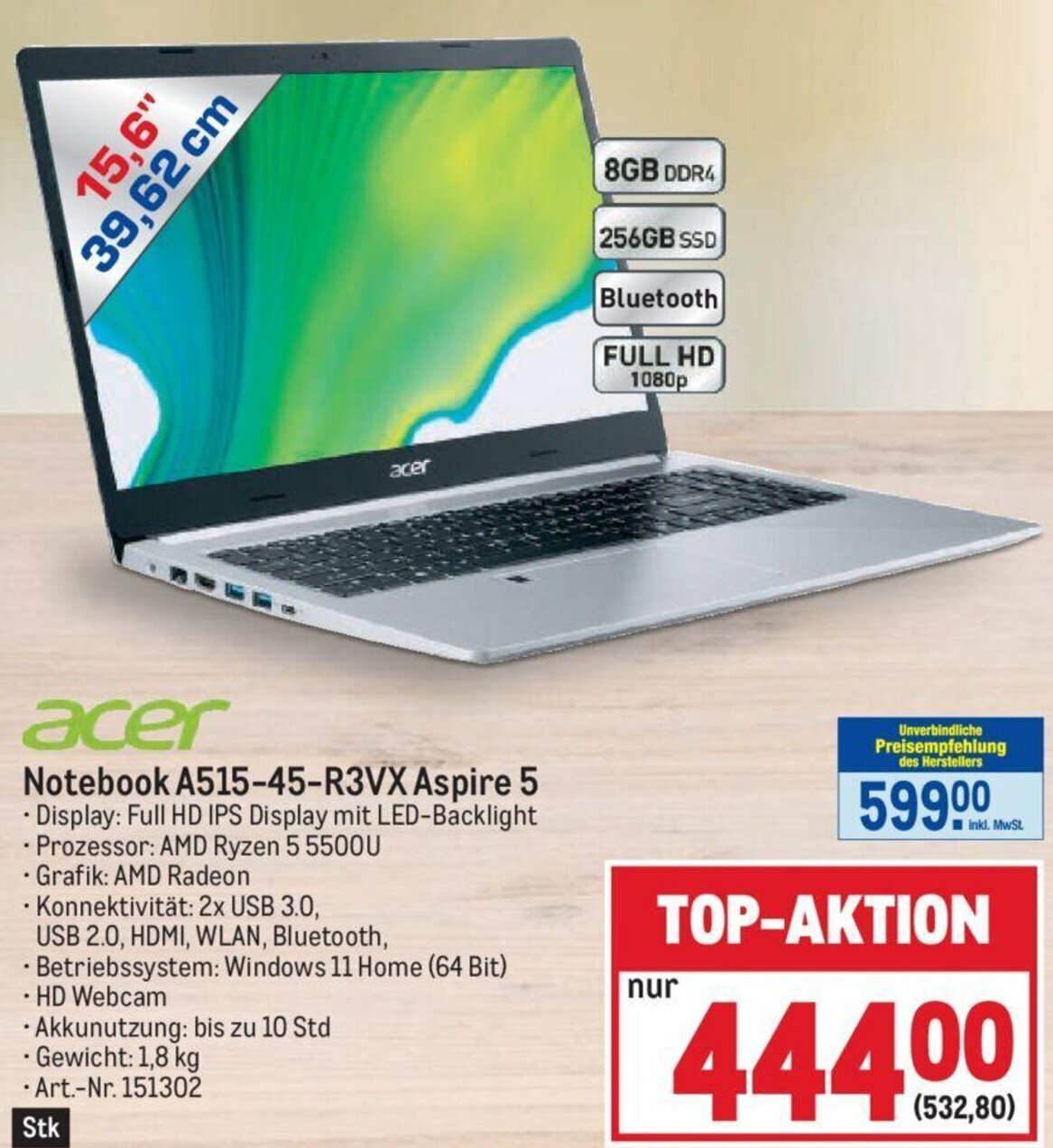 Metro acer Notebook A515-45-R3VX Aspire 5 Angebot