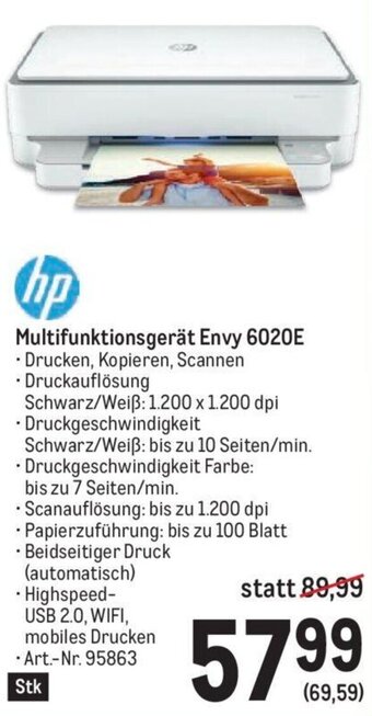 Metro hp Multifunktionsgerät Envy 6020E Angebot