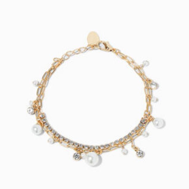 Claire's Pearl & crystal gold paperclip chain bracelet Angebot
