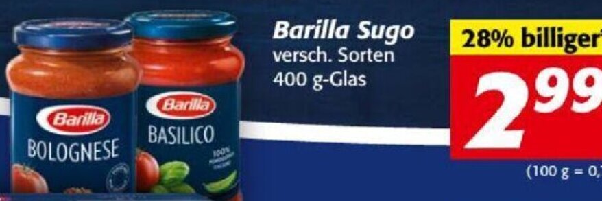 Nah&Frisch Barilla Sugo versch. Sorten 400 g-Glas Angebot