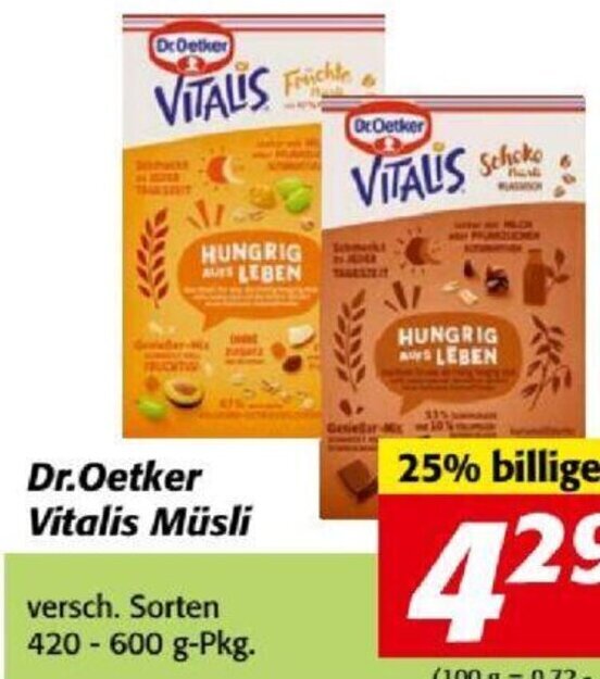 Nah&Frisch Dr.Oetker Vitalis Müsli versch. Sorten 420 - 600 g-Pkg. Angebot