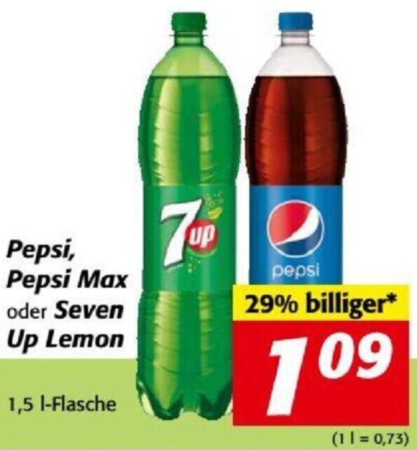 Nah&Frisch Pepsi, Pepsi Max oder Seven Up Lemon 1,5 l-Flasche Angebot