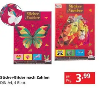 Pagro Diskont Sticker-Bilder nach Zahlen DIN A4, 4 Blatt Angebot