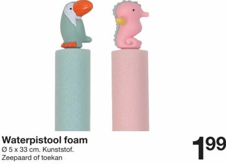 Zeeman Waterpistool foam Ø 5 x 33 cm. Kunststof. Zeepaard of toekan Angebot