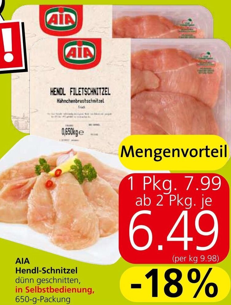 Spar AIA Hendl-Schnitzel dünn geschnitten, in Selbstbedienung, 650-g-Packung Angebot