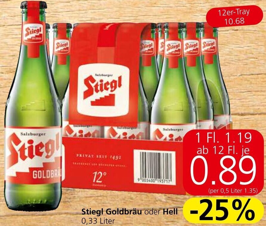 Spar Stiegl Goldbräu oder Hell 0,33 Liter Angebot