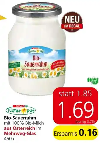 Spar Bio-Sauerrahm Natur pur Bio-Sauerrahm mit 100% Bio-Milch aus Österreich im Mehrweg-Glas 450 g Angebot
