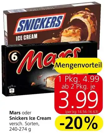 Spar Mars oder Snickers Ice Cream versch. Sorten, 240-274 g Angebot