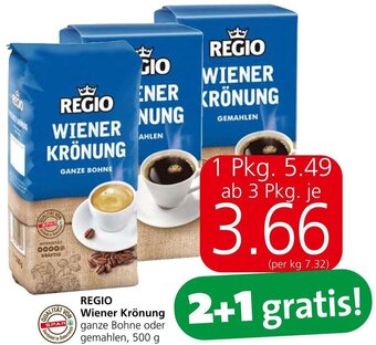 Spar REGIO Wiener Krönung ganze Bohne oder gemahlen, 500 g Angebot