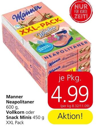 Spar Manner Neapolitaner 600 g, Vollkorn oder Snack Minis 450 g XXL Pack Angebot
