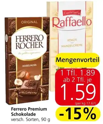 Spar Ferrero Premium Schokolade versch. Sorten, 90 g Angebot