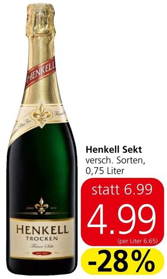Spar Henkell Sekt versch. Sorten, 0,75 Liter Angebot