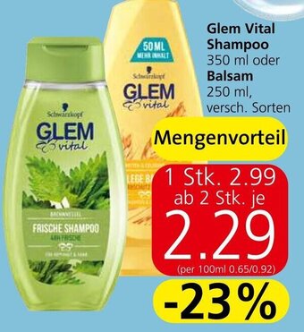 Spar Glem Vital Shampoo 350 ml oder Balsam 250 ml. versch. Sorten Angebot
