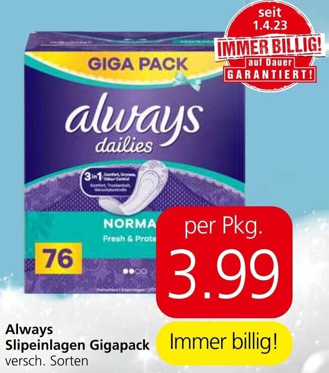Spar Always Slipeinlagen Gigapack versch. Sorten per Pkg. Angebot