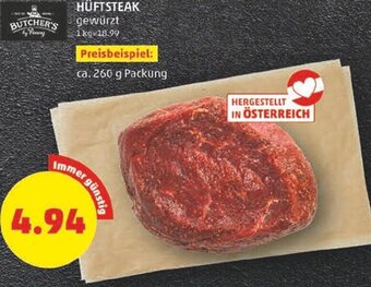 PENNY HÜFTSTEAK gewürzt ca. 260 g Packung Angebot