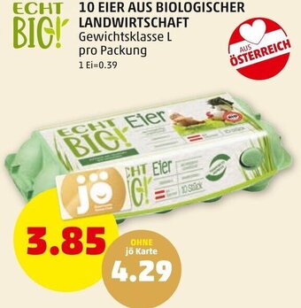 PENNY 10 EIER AUS BIOLOGISCHER LANDWIRTSCHAFT Gewichtsklasse L pro Packung Angebot