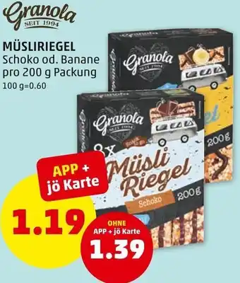 PENNY MÜSLIRIEGEL Schoko od. Banane pro 200 g Packung Angebot