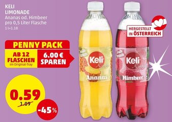 PENNY KELI LIMONADE Ananas od. Himbeer pro 0,5 Liter Flasche Angebot