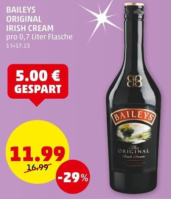 PENNY BAILEYS ORIGINAL IRISH CREAM pro 0,7 Liter Flasche Angebot