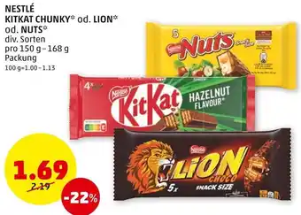PENNY NESTLÉ KITKAT CHUNKY* od. LION* od. NUTS* div. Sorten pro 150 g- 168 g Packung Angebot