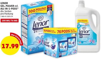 PENNY LENOR GEL, PULVER od. ALL-IN-1-PODS* div. Sorten pro Packung Angebot