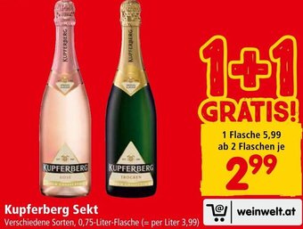 Interspar Kupferberg Sekt Verschiedene Sorten, 0,75-Liter-Flasche Angebot