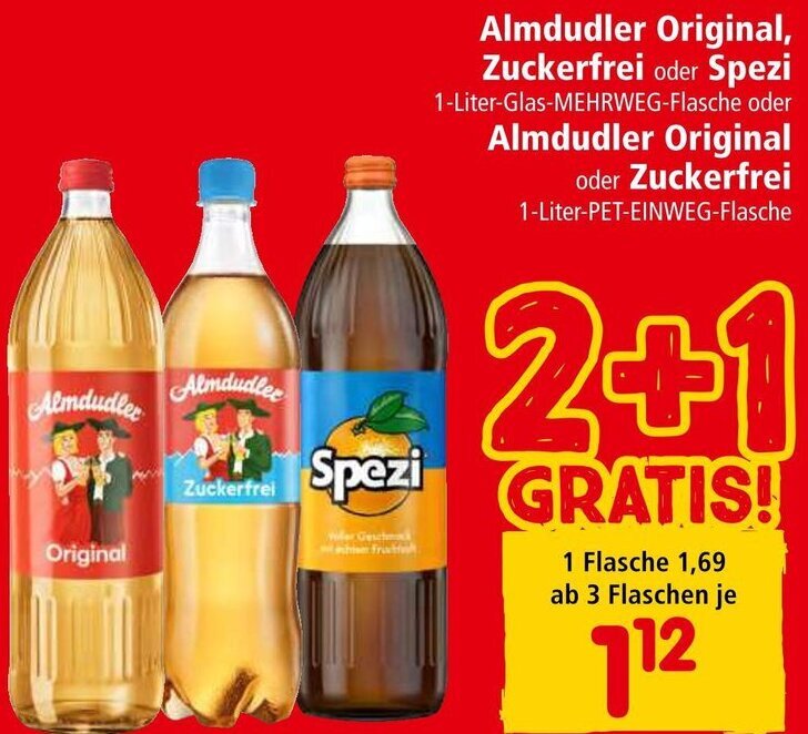 Interspar Almdudler Original, Zuckerfrei oder Spezi 1-Liter-PET-EINWEG-Flasche Angebot