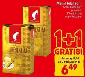 Interspar Meinl Jubiläum Ganze Bohne oder gemahlen, 500-g-Packung Angebot