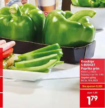 Interspar Knackige S-BUDGET Paprika grün Klasse 1, 2-Stück- Packung Angebot