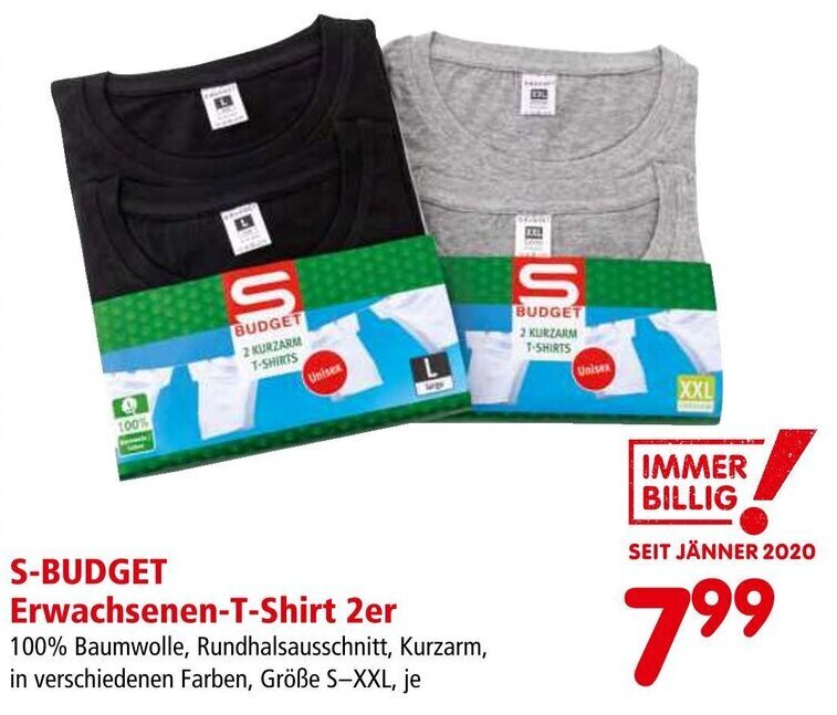 Interspar S-BUDGET Erwachsenen-T-Shirt 2er Angebot