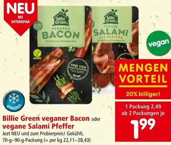 Interspar Billie Green veganer Bacon oder vegane Salami Pfeffer Angebot