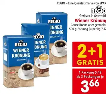 Interspar Wiener Krönung Ganze Bohne oder gemahlen, 500-g-Packung Angebot