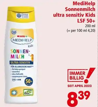 Interspar MediHelp Sonnenmilch ultra sensitiv Kids LSF 50+ 200 ml Angebot