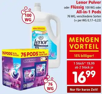 Interspar Lenor Pulver oder Flüssig 100 WG oder All-in-1 Pods 76 WG, verschiedene Sorten Angebot