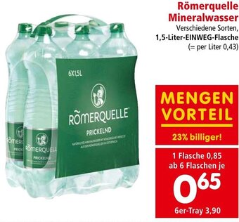 Interspar Römerquelle Mineralwasser Verschiedene Sorten, 1,5-Liter-EINWEG-Flasche Angebot
