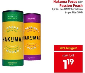 Interspar Hakuma Focus oder Passion Peach 0,235-Liter-EINWEG-Cartocan Angebot