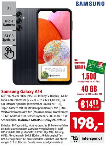 Interspar Samsung Galaxy A14 Angebot