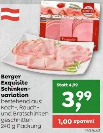 ADEG Berger Exquisite Schinken-variation bestehend aus: Koch-, Rauch-und Bratschinken geschnitten 240 g Packung Angebot
