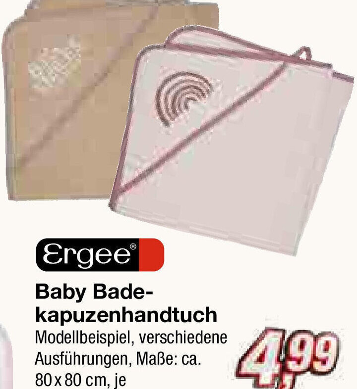 KiK Ergee Baby Bade-kapuzenhandtuch Modellbeispiel, verschiedene Ausführungen, Maße: ca. 80 x 80 cm, je Angebot