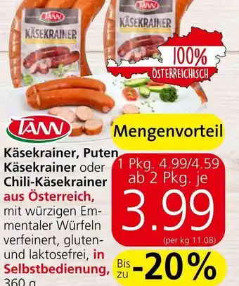 Eurospar Käsekrainer, Puten Käsekrainer oder 1 Pkg. 4.99/4.59 Chili-Käsekrainer 360 g Angebot