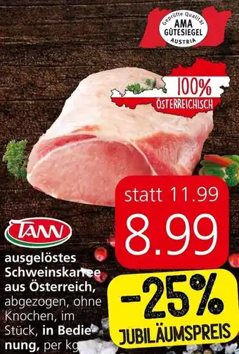 Eurospar ausgelöstes Schweinskartee aus Österreich, abgezogen, ohne Knochen, im Stück, in Bedie nung, per kg Angebot
