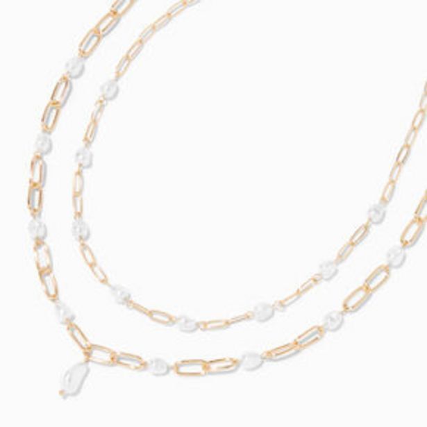 Claire's Pearl & gold paperclip chain necklaces - 2 pack Angebot