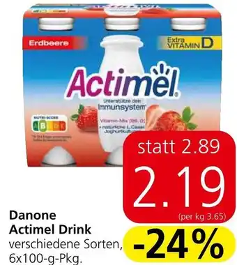 Eurospar Danone Actimel Drink verschiedene Sorten, 6x100-g-Pkg. Angebot