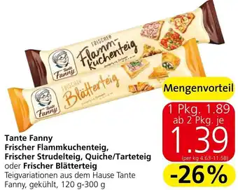 Eurospar Tante Fanny Frischer Flammkuchenteig, Frischer Strudelteig, Quiche/Tarteteig oder Frischer Blätterteig 120 g-300 g Angebot