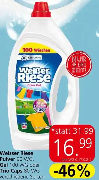 Eurospar Weisser Riese Pulver 90 WG, Gel 100 WG oder Trio Caps 80 WG verschiedene Sorten Angebot